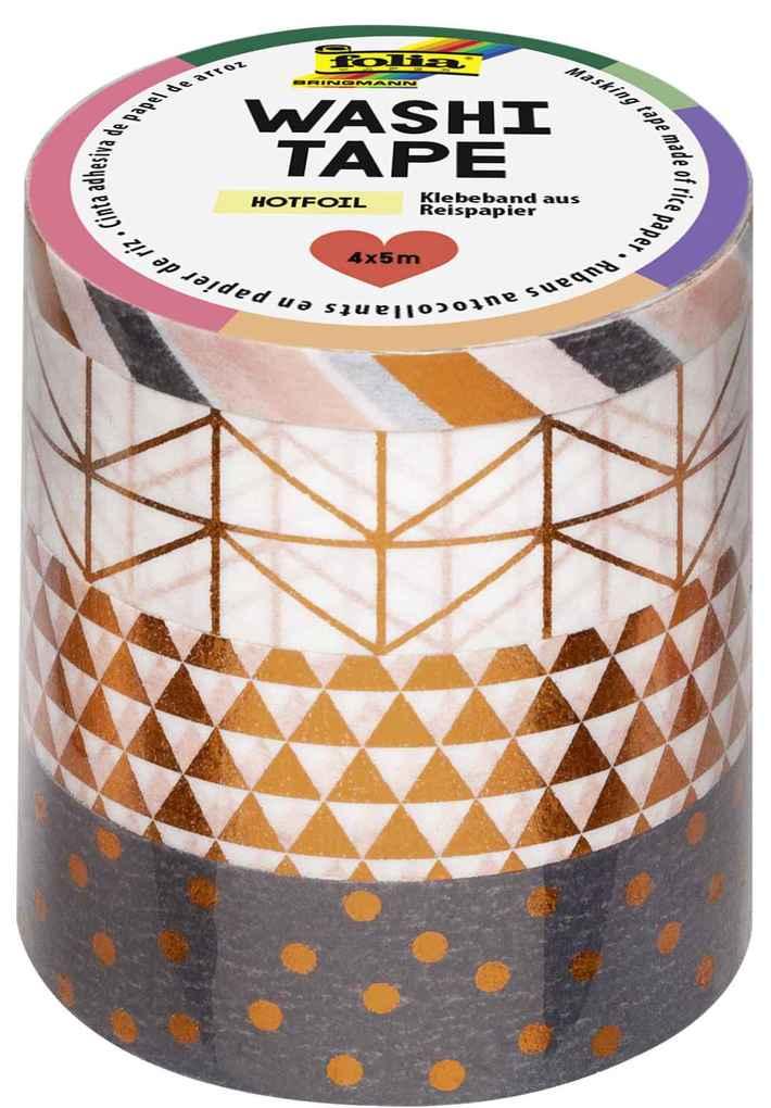 Folia Washi-Tape 4er Set HOTFOIL KUPFER, 3x 15mmx5m + 1x 5mmx5m