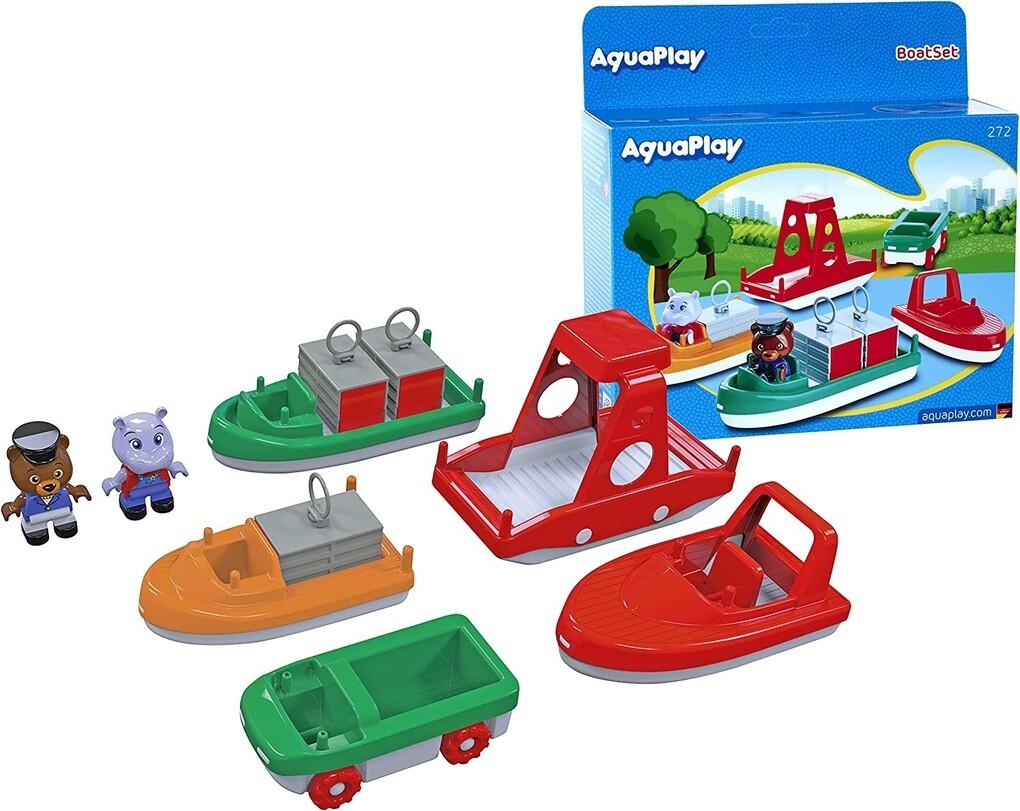AquaPlay - Boot Set für Wasserbahnen oder Badewanne, 4 Booten, 1 Amphi-Lorry und Bo und Wilma
