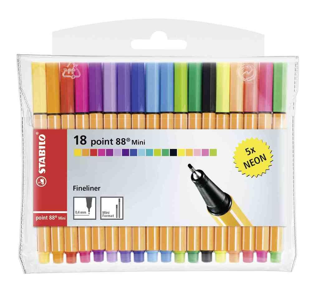 STABILO Fineliner Fineliner point 88 Mini, 18er Set inkl. 5 Neonfarben