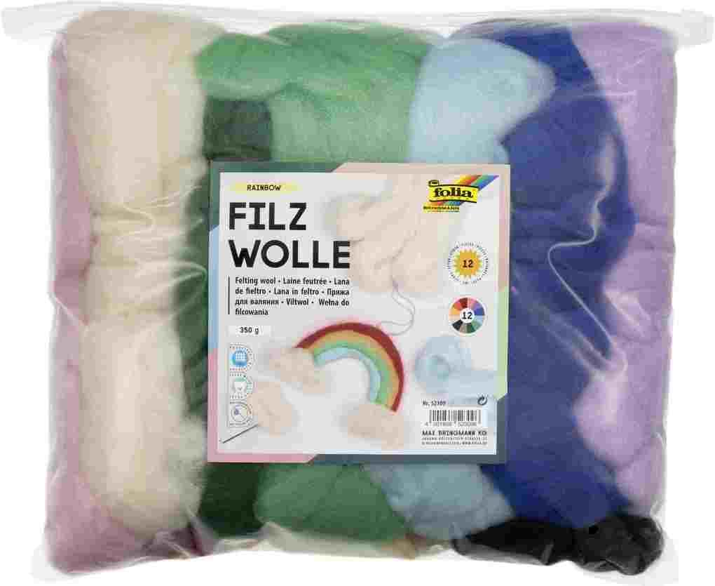 Folia Filzwolle RAINBOW, 360g, 12 Bündel in 12 Farben sortiert