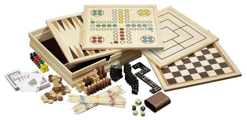 Philos 3098 - Spielesammlung 10, medium, Spieleklassiker mit Zubehör, Holz