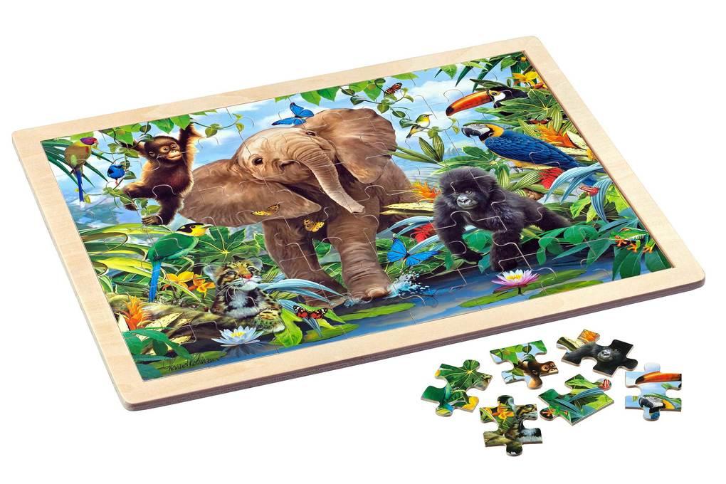 Philos 9002 - Rahmenpuzzle, Junior Jungle, Tierpuzzle, Holz, 48 Teile