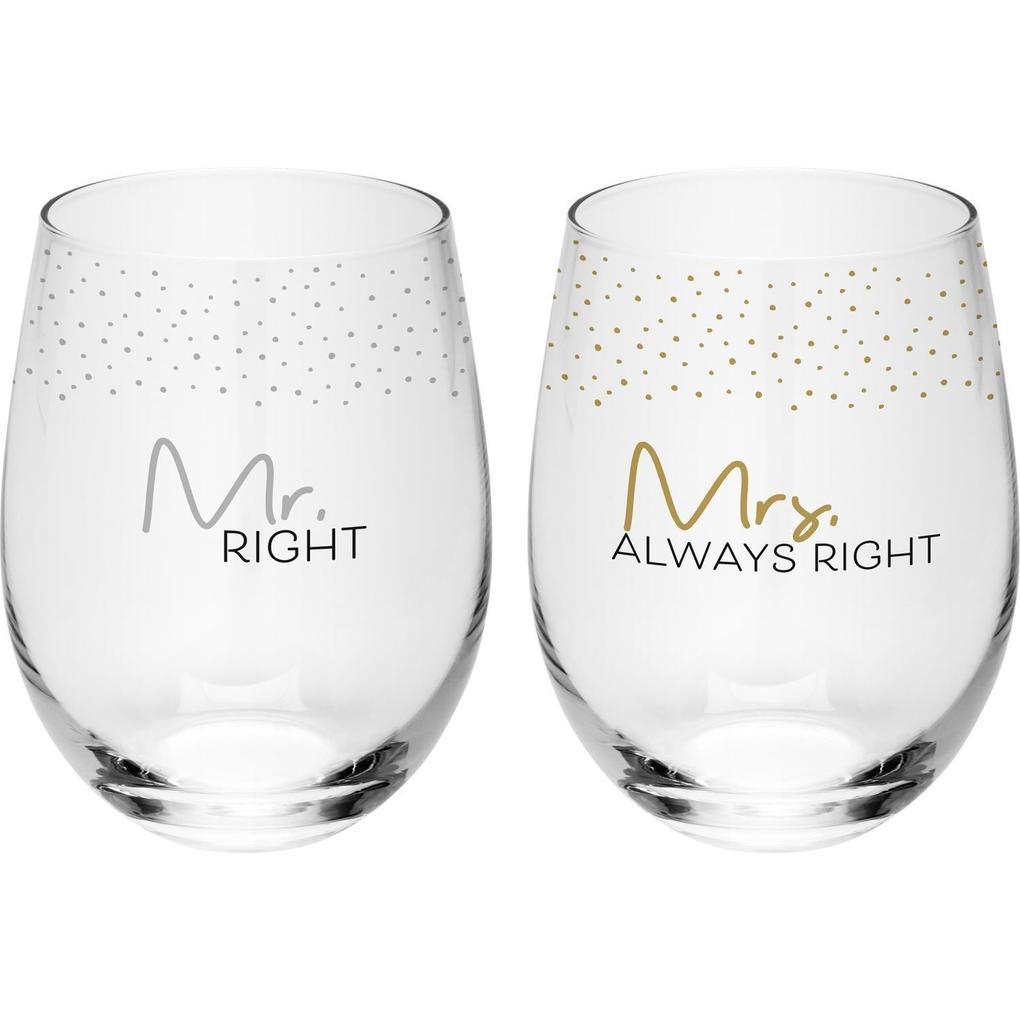 GRUSS & CO Trinkglas Set Motiv "Mr right - Mrs always right"
