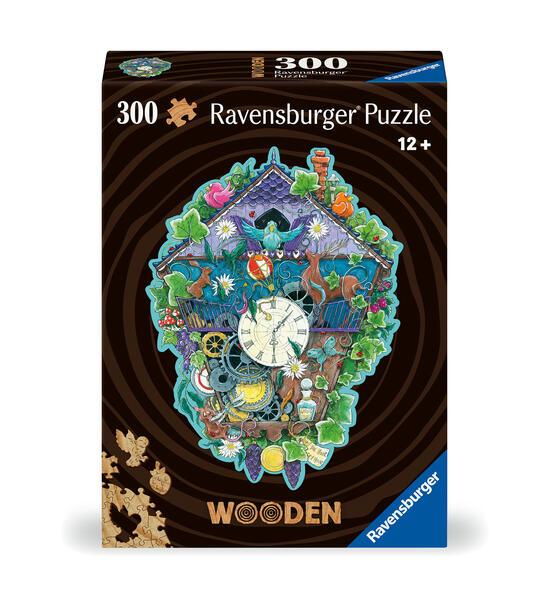 Ravensburger WOODEN Puzzle 12000759 - Kuckucksuhr - 300 Teile Kontur-Holzpuzzle mit stabilen, individuellen Puzzleteilen und 25 kleinen Holzfiguren = Whimsies, für Erwachsene und Kinder ab 12 Jahren