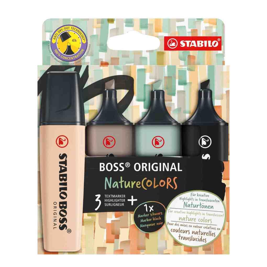 STABILO BOSS ORIGINAL NatureCOLORS, 4er Set beige, warmgrau, grünerde, schwarz