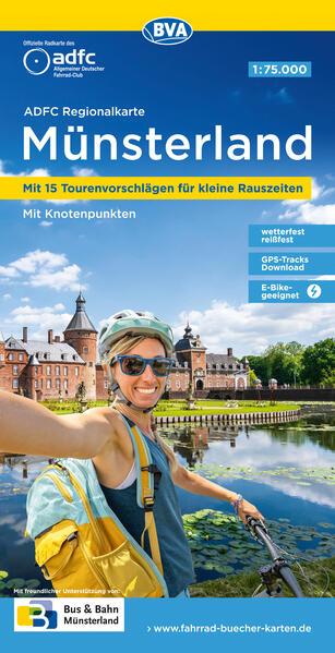 ADFC-Regionalkarte Münsterland, 1:75.000, mit Tagestourenvorschlägen, reiß- und wetterfest, E-Bike-geeignet, mit Knotenpunkten, GPS-Tracks-Download