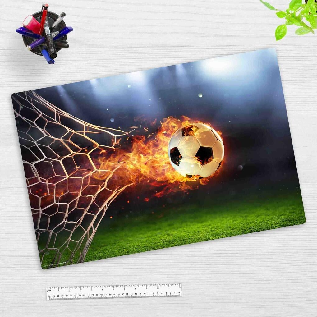 Cover-your-desk Schreibtischunterlage für Kinder Flammender Fußball mit Feuerschweif, aus hochwertigem Vinyl , 60 x 40 cm