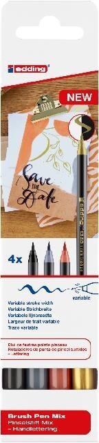 edding 1340 brush pen Mix, Pinselstift Handlettering Mix 4er Set