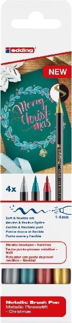 edding 1340 metallic brushpen, Pinselstift 4er-Set Xmas