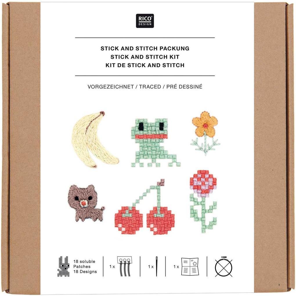 Stick & Stitch Packung Pixel Art Mix, inkl. wasserlöslicher Stickvorlage, inkl. wasserlöslicher, bedruckter Stickvorlage, Stickgar