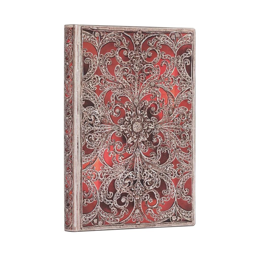 Paperblanks Garnet Silver Filigree Collection Softcover Flexi MIDI Lined Elastic Band Closure 176 Pg 100 GSM