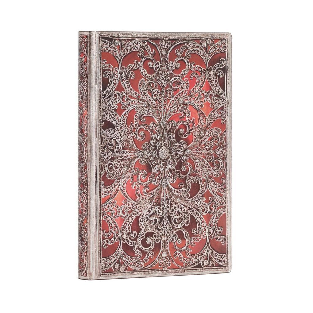 Paperblanks Garnet Silver Filigree Collection Softcover Flexi Mini Lined Elastic Band Closure 208 Pg 80 GSM