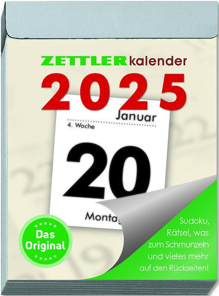 Zettler Tagesabreißkalender M 2025 5,4x7,2 cm Bürokalender 1 Tag auf 1 Seite mit Sudokus, Sprüchen, Rätseln uvm. Auf den Rückseiten