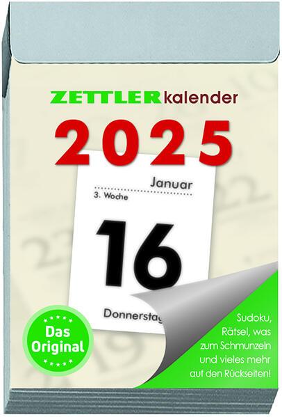 Tagesabreißkalender S 2025 - 4,1x5,9 cm - 1 Tag auf 1 Seite - mit Sudokus, Rezepten, Rätseln uvm. auf den Rückseiten - Bürokalender 301-0000