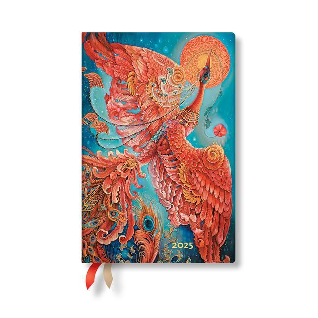 Paperblanks 2025 Weekly Planner Firebird Birds of Happiness 12-Month Flexis Mini Horizontal Elastic Band 176 Pg 100 GSM