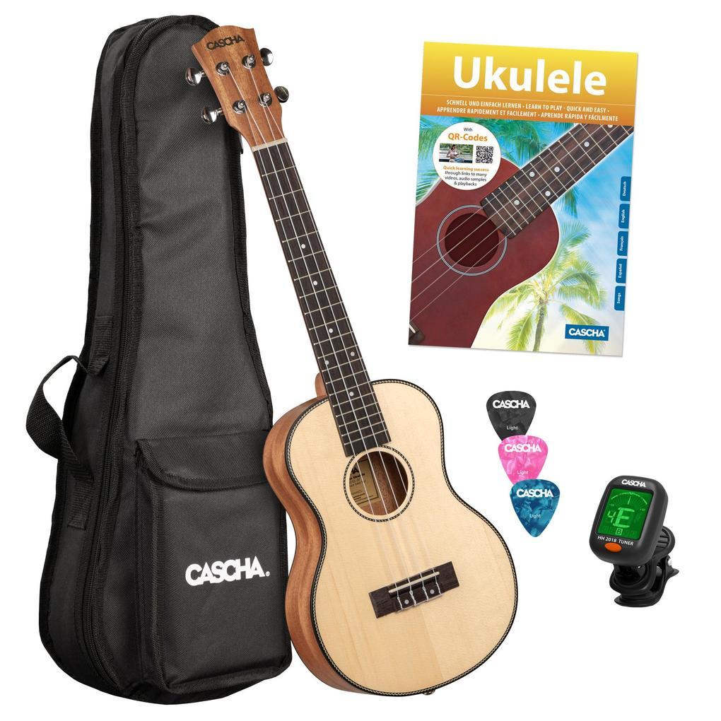 Tenor Ukulele Spruce Solid Top Set (incl. 4 languages Method (DE/EN/FR/ES), Bag padded, 3 Picks, Tuner, Top: Spruce) **