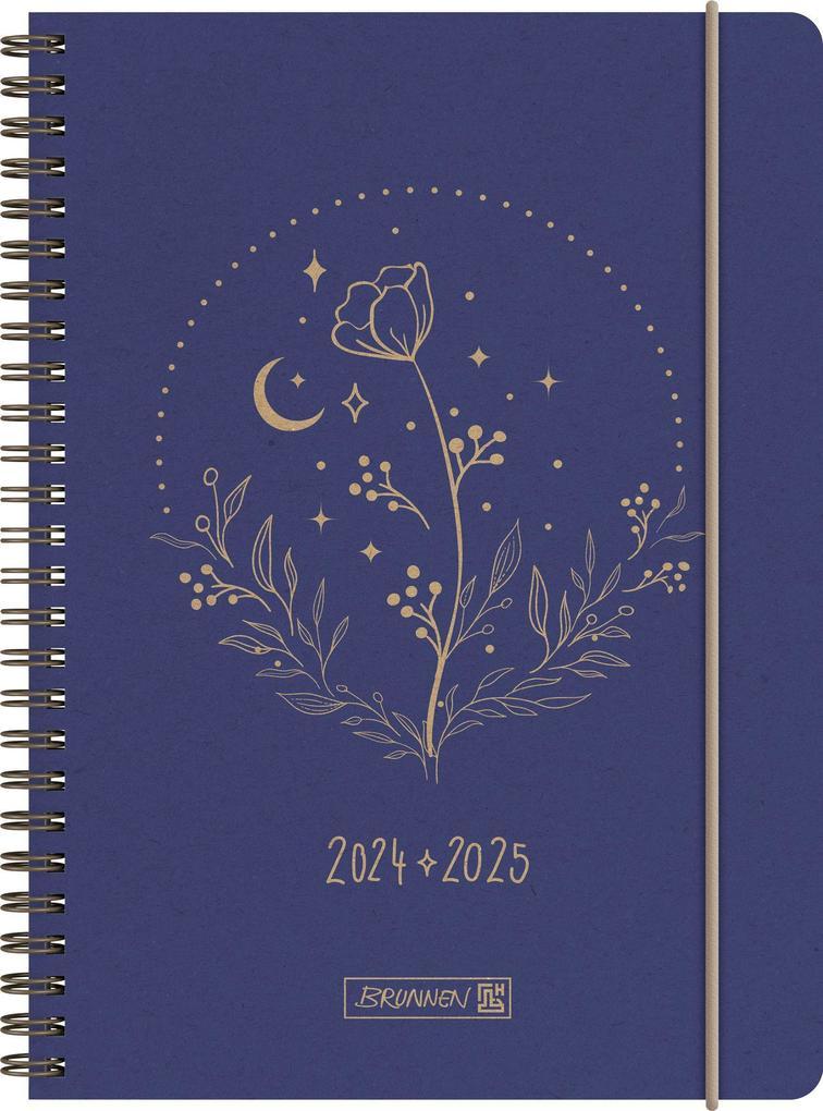 BRUNNEN Schülerkalender 2024/2025 "Moon Flower", 2 Seiten = 1 Woche, A5, 208 Seiten, blau