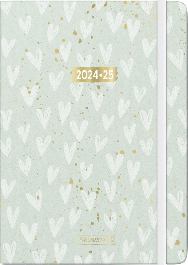 BRUNNEN Schülerkalender 2024/2025 "Hearts", 2 Seiten = 1 Woche, A5, 208 Seiten, mint