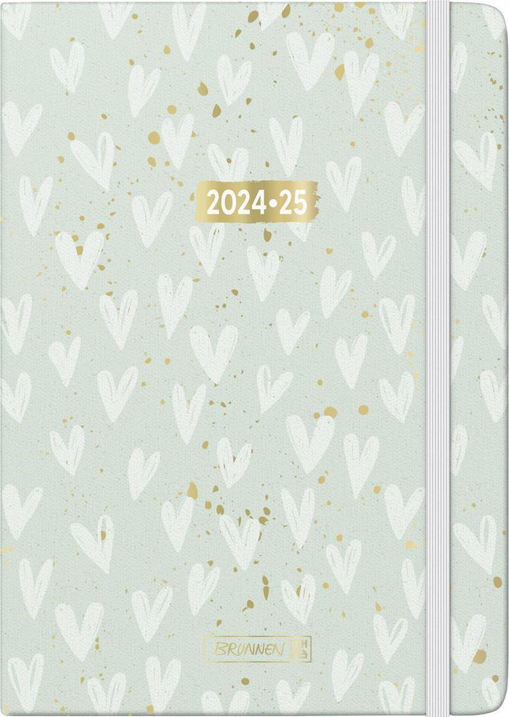 Schülerkalender 2024/2025 "Hearts", 2 Seiten = 1 Woche, A5, 208 Seiten, mint