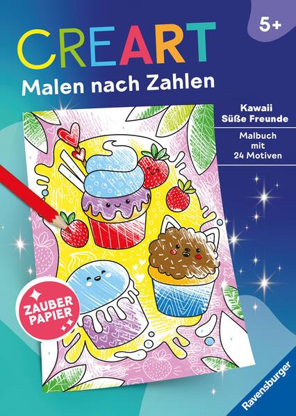 Ravensburger CreArt Malen nach Zahlen ab 5: Kawaii Süße Freunde, Malbuch, 24 Motive, Zauberpapier