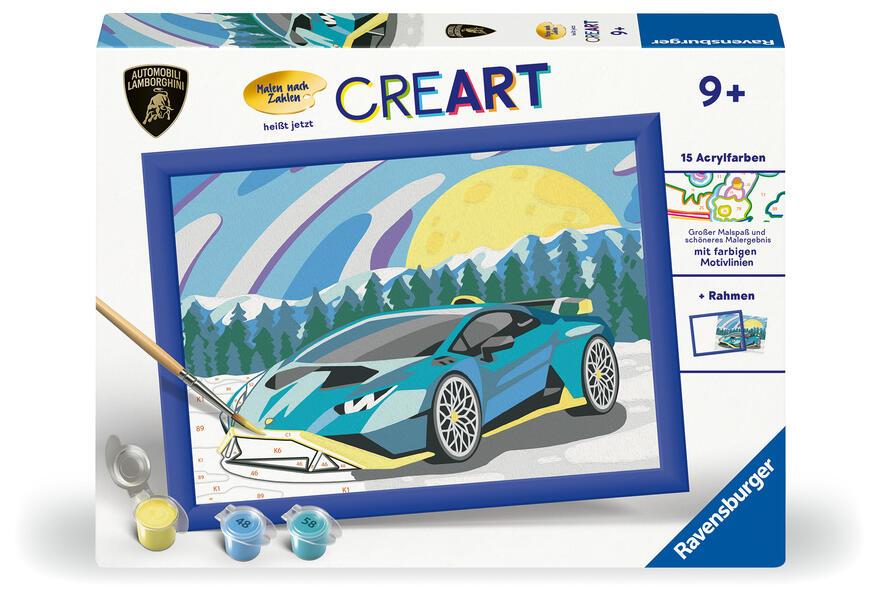 Ravensburger CreArt 23959 - Blauer Lamborghini - Malen nach Zahlen Auto für Kinder ab 9 Jahre