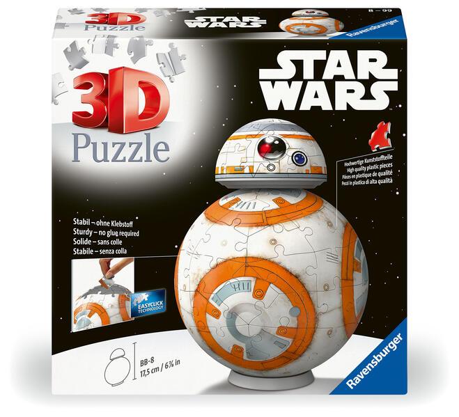 Ravensburger 3D Puzzle 11578 - Star Wars BB8 - Astromech-Druide aus Episode VII, VIII und IX als dreidimensionaler Puzzle-Ball - ideales Geschenk für große und kleine Star Wars Fans