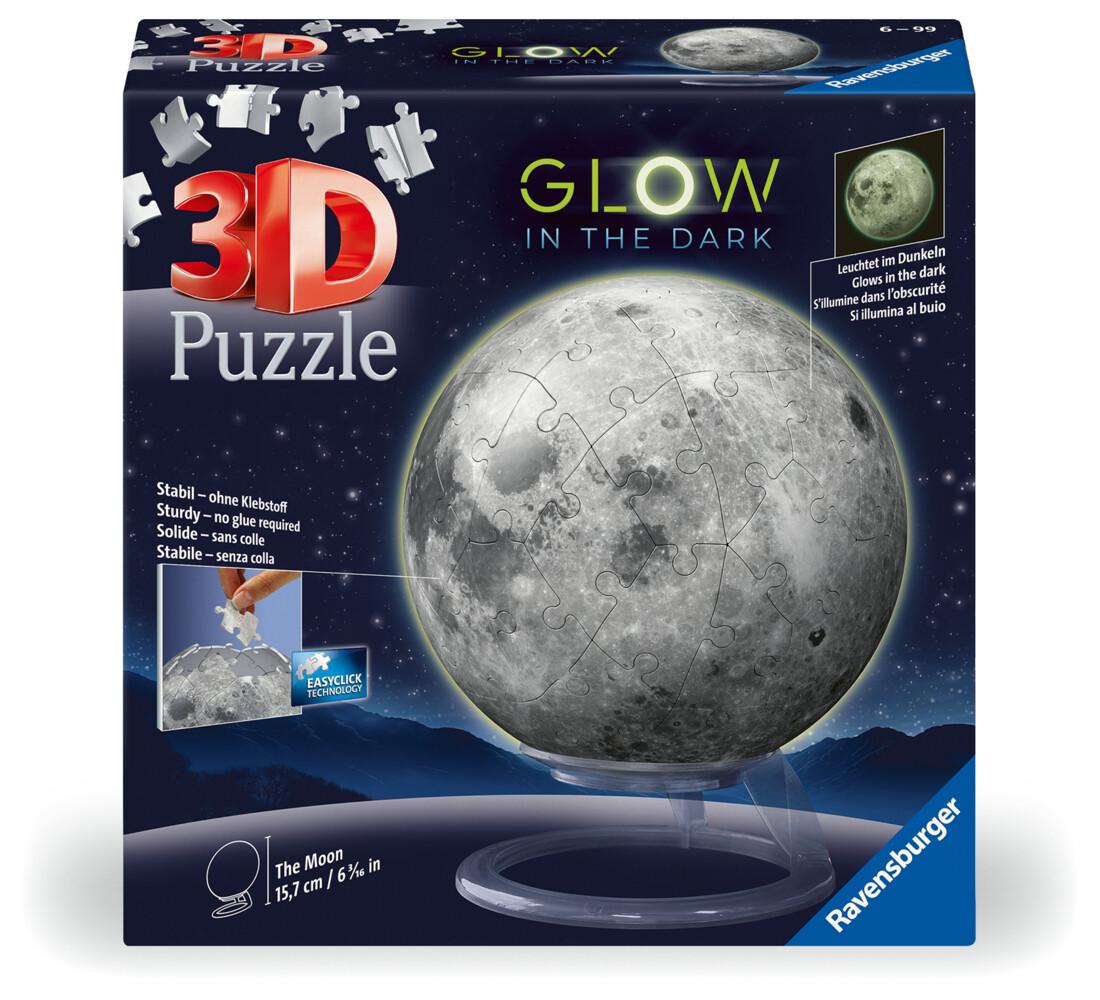 Ravensburger 3D Puzzle 11586 - Puzzle-Ball "Der Mond" - leuchtet im Dunkeln - dekorativer Glow-in-the-Dark Puzzleball aus 3D Puzzleteilen - ideales Geschenk für Erwachsene und Kinder ab 6 Jahren