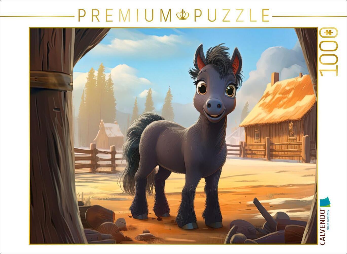 CALVENDO Puzzle Pony Black Max auf dem Ponyhof | 1000 Teile Lege-Größe 64x48cm Foto-Puzzle für glück