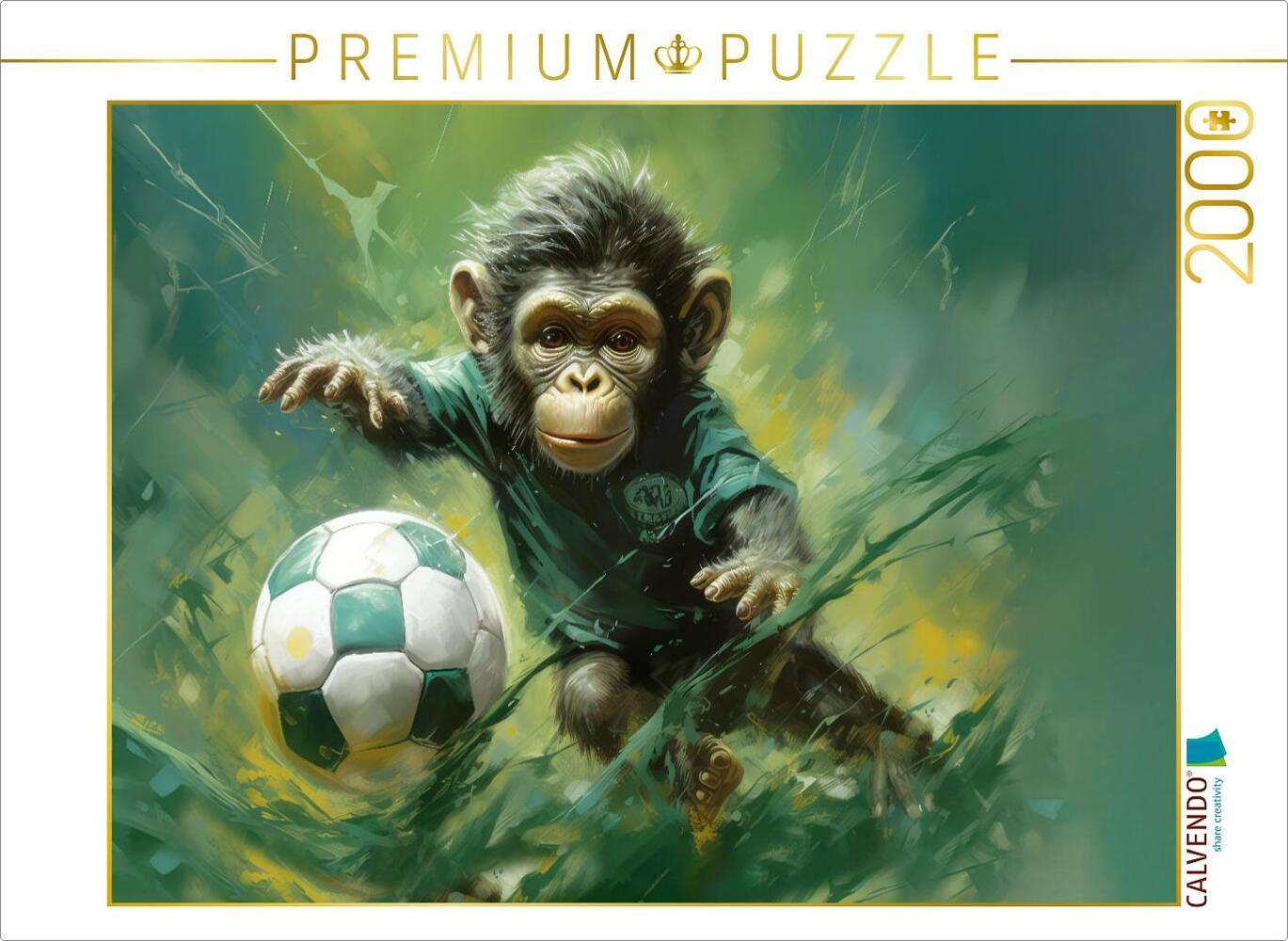 CALVENDO Puzzle Babyaffen im Fussballfieber | 2000 Teile Lege-Größe 90x67cm Foto-Puzzle für glücklic