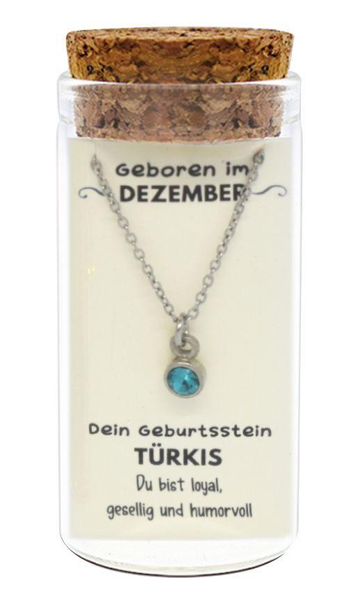 "Dezember" Geburtsstein Kette im Gläschen