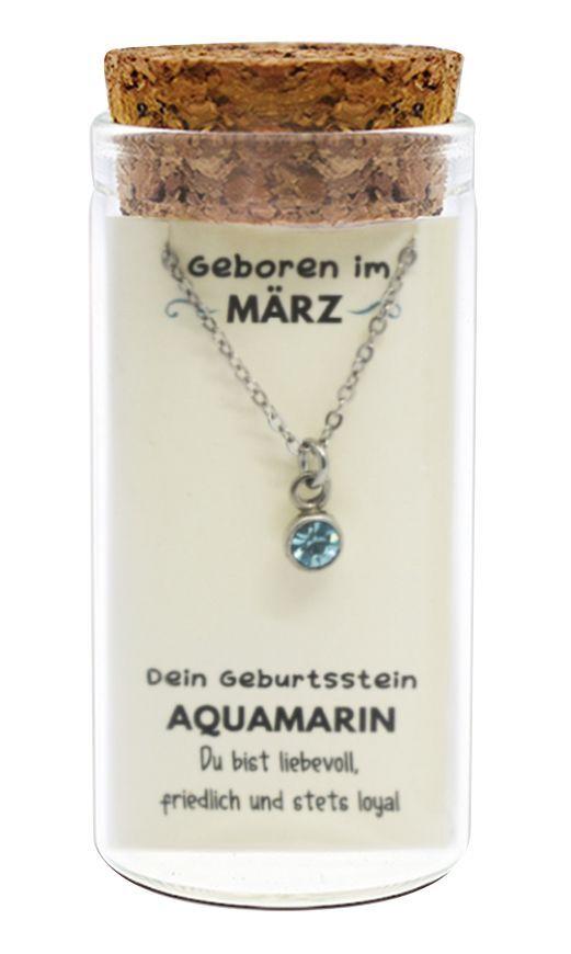 "März" Geburtsstein Kette im Gläschen