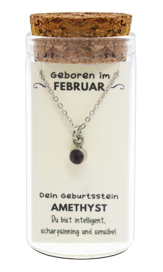 "Februar" Geburtsstein Kette im Gläschen