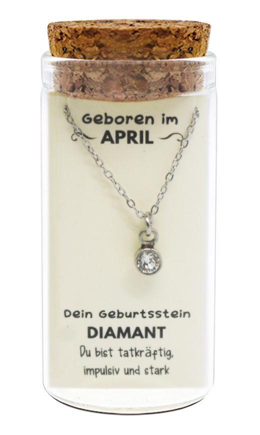 "April" Geburtsstein Kette im Gläschen