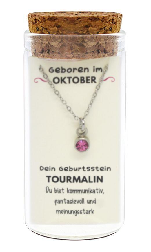 "Oktober" Geburtsstein Kette im Gläschen