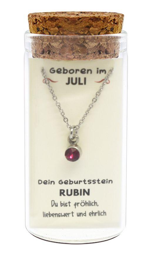 "Juli" Geburtsstein Kette im Gläschen