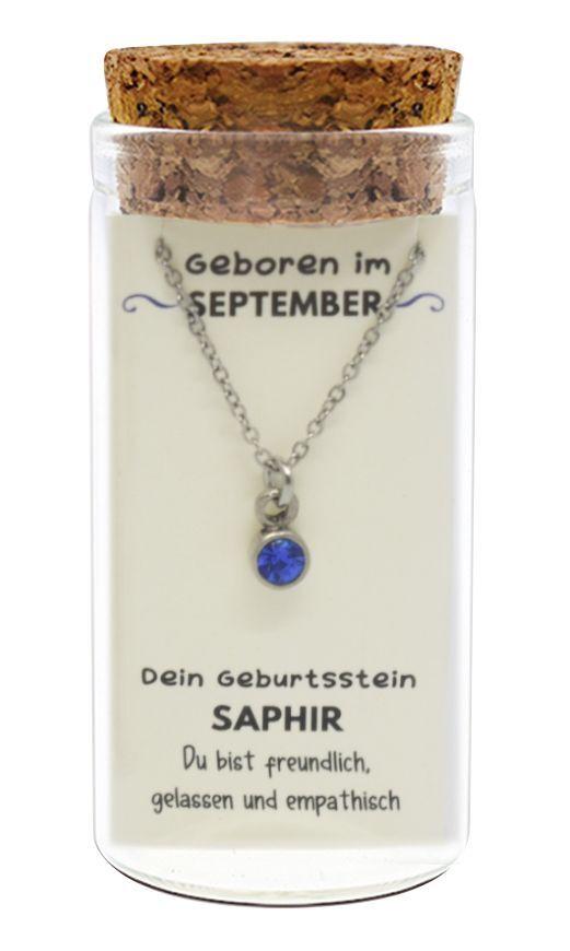 "September" Geburtsstein Kette im Gläschen