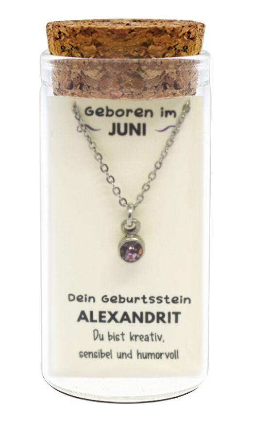 "Juni" Geburtsstein Kette im Gläschen