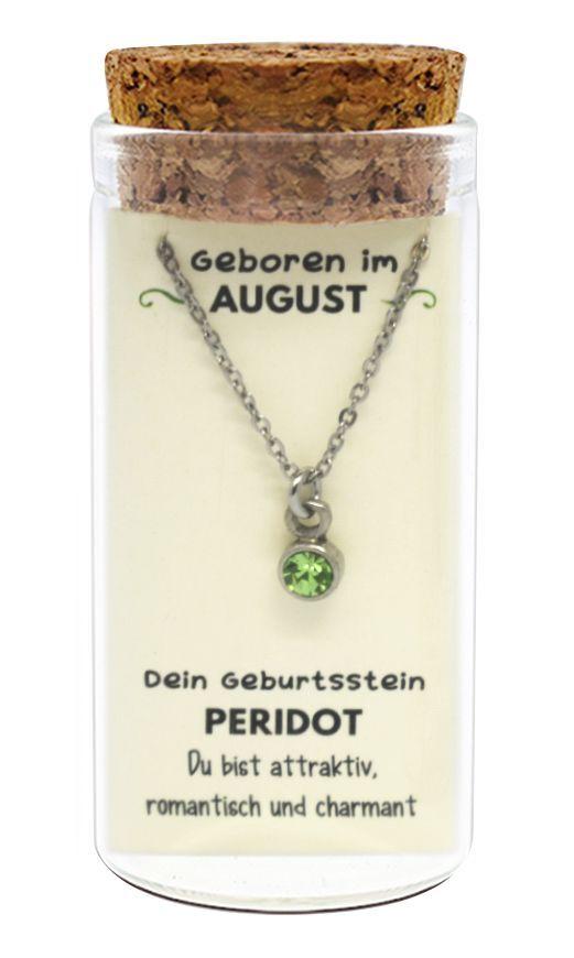 "August" Geburtsstein Kette im Gläschen