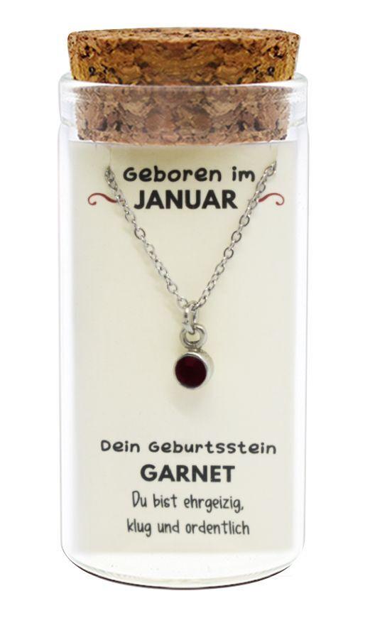 "Januar" Geburtsstein Kette im Gläschen