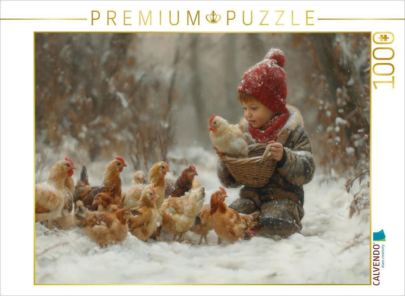 CALVENDO Puzzle Winterzauber auf dem Hühnerhof | 1000 Teile Lege-Größe 64x48cm Foto-Puzzle für glück