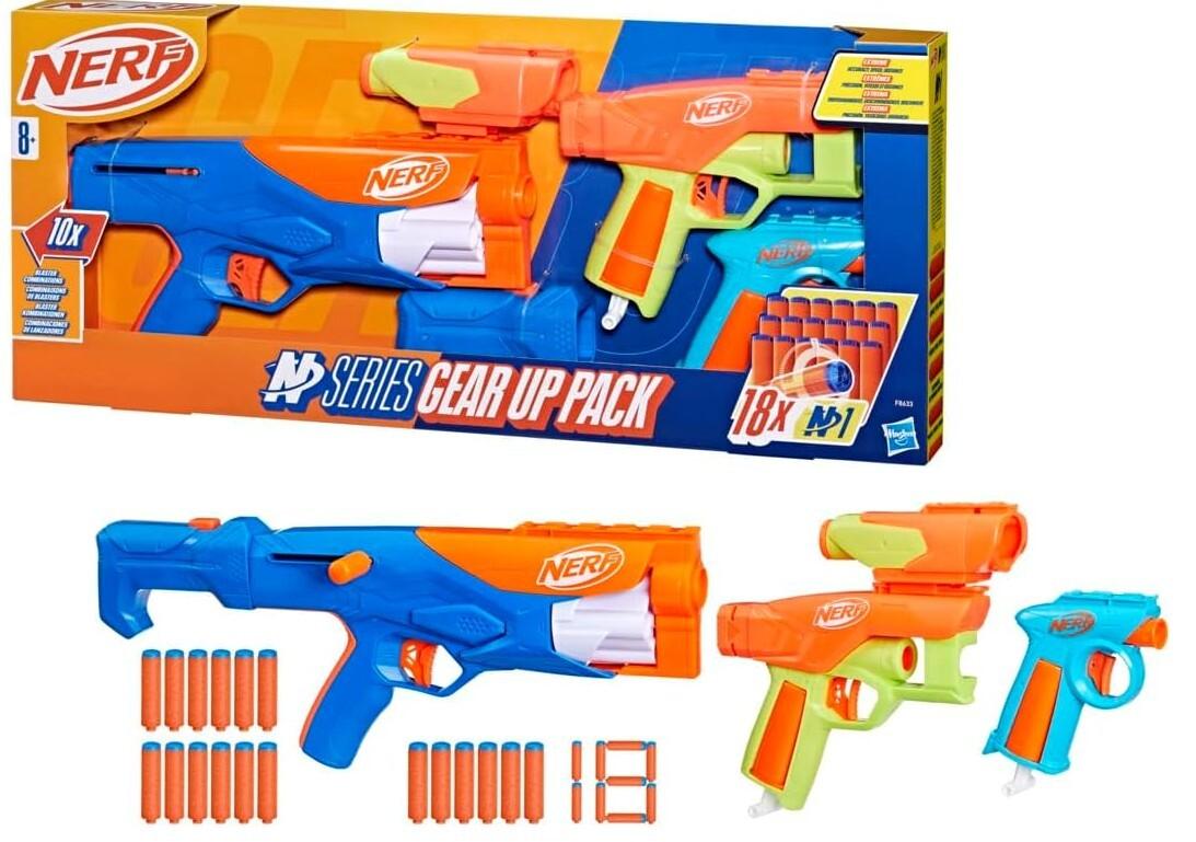 Hasbro F8633EU4 - Nerf N Series Gear Up Pack, High-Performance-Blaster-Set mit 3 Blaster und 18 Nerf N1 Darts