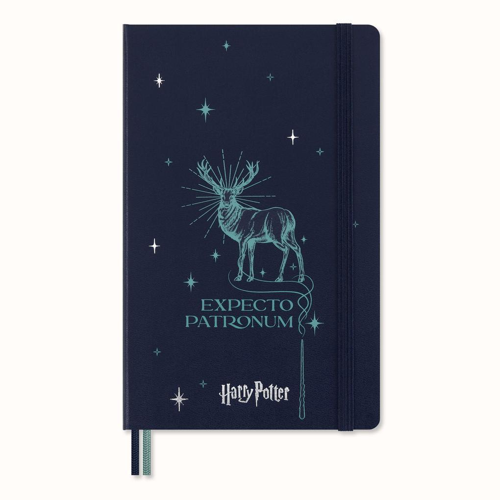 Moleskine Harry Potter Patronum Notizbuch, L/A5, Gemischt (Liniert Blanko Punktiert), Fester Einband, Saphir