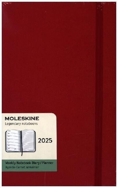 Moleskine 12 Monate Wochen Notizkalender 2025, Large/A5, 1 Wo = 1 Seite, rechts linierte Seite, Fester Einband, Scharlachrot