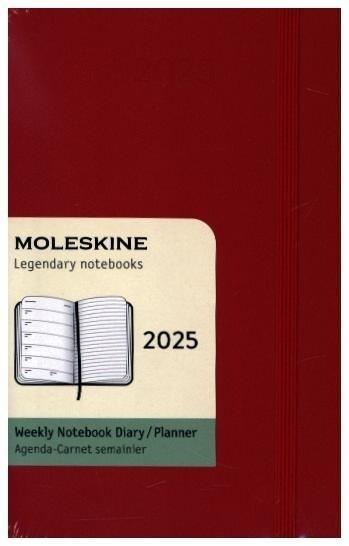 Moleskine 12 Monate Wochen Notizkalender 2025, Pocket/A6, 1 Wo = 1 Seite, rechts linierte Seite, Weicher Einband, Scharlachrot