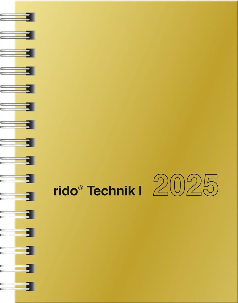 rido/idé 7013121915 Taschenkalender Modell perfect/Technik I (2025)| 2 Seiten = 1 Woche| A6| 160 Seiten| Glanzkarton-Einband| goldfarben