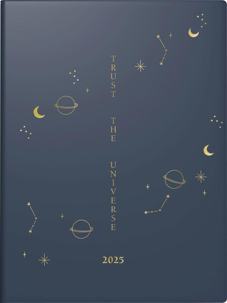 rido/idé 7013607015 Taschenkalender Young Line Mini (2025) "Universe"| 2 Seiten = 1 Woche| A6| 160 Seiten| Grafik-Einband| dunkelblau