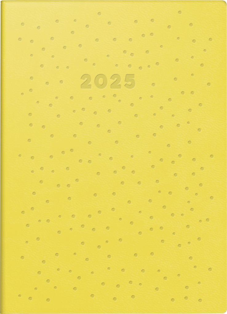 rido/idé 7018504035 Taschenkalender Modell Technik S (2025) "Dots"| 2 Seiten = 1 Woche| A6| 144 Seiten| Kunstleder-Einband Trend| flexibel| gelb