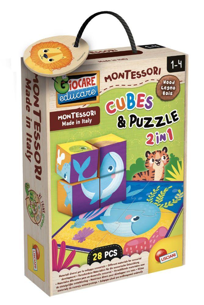 MONTESSORI Holz 2 in 1 Cube und Puzzle