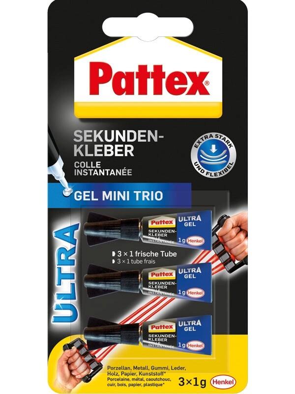 Pattex Kleben Pattex Sekundenkleber Ultra Gel Mini Trio, 3 × 1 g