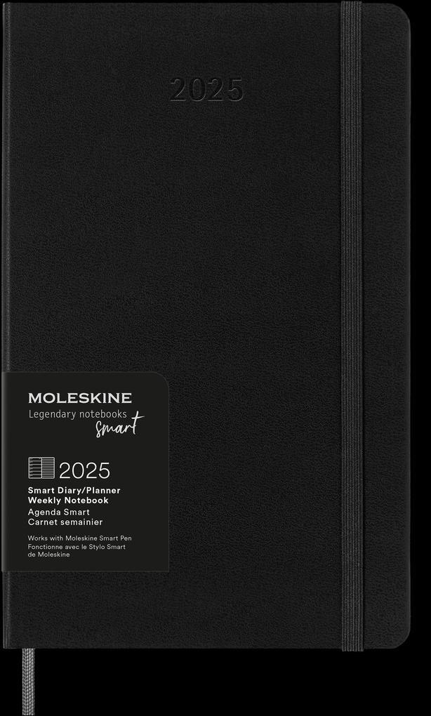 Moleskine 12 Month 2025 Smart Weekly Planner, Hard Cover, Large (5" x 8.25") Black - Compatible with Moleskine Pen+ (Sold Separately) & App